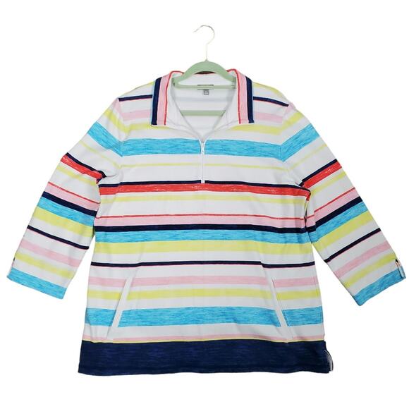 T by Talbots Striped Quarter Zip Pullover Sz XL Coastal Grandmother Preppy - Picture 1 of 9